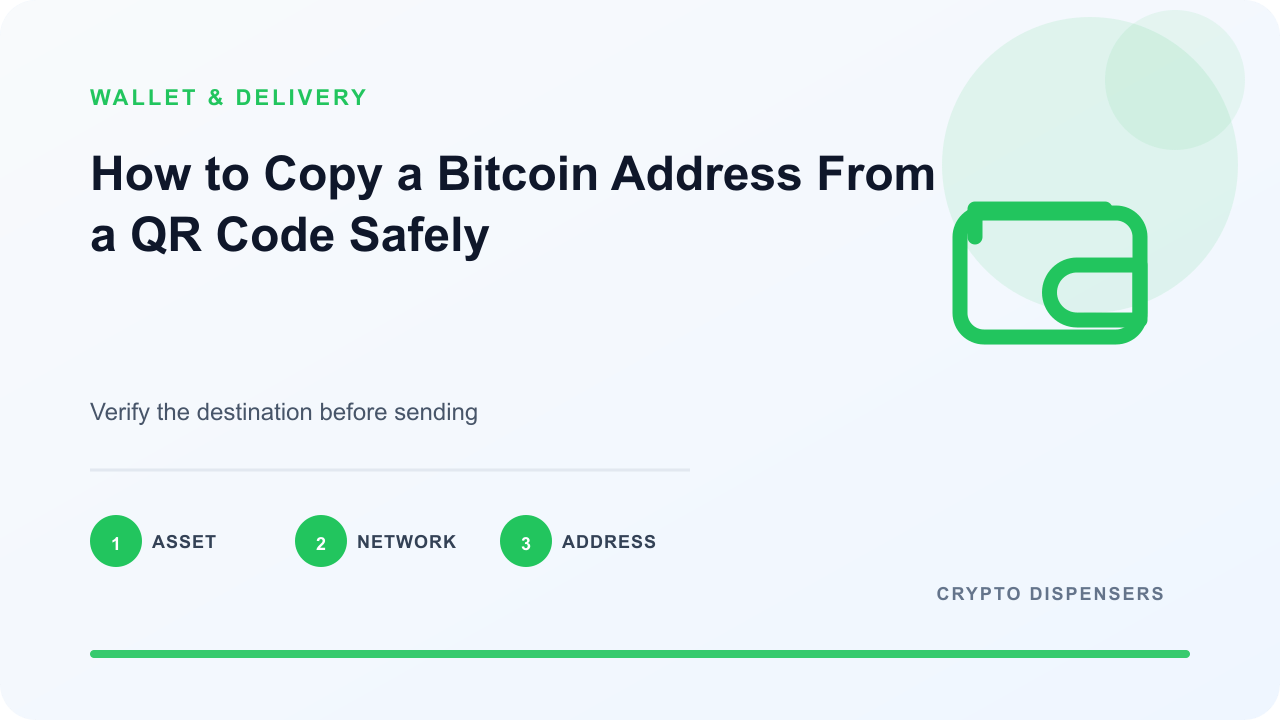 Illustration for How to Copy a Bitcoin Address From a QR Code Safely: asset, network, address.